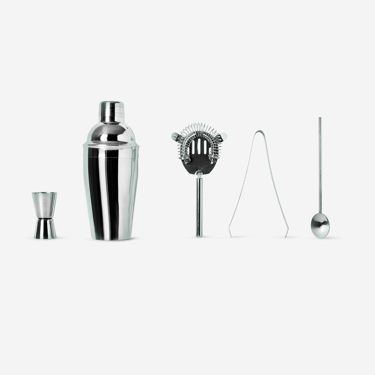 Silver metal cocktail shaker set