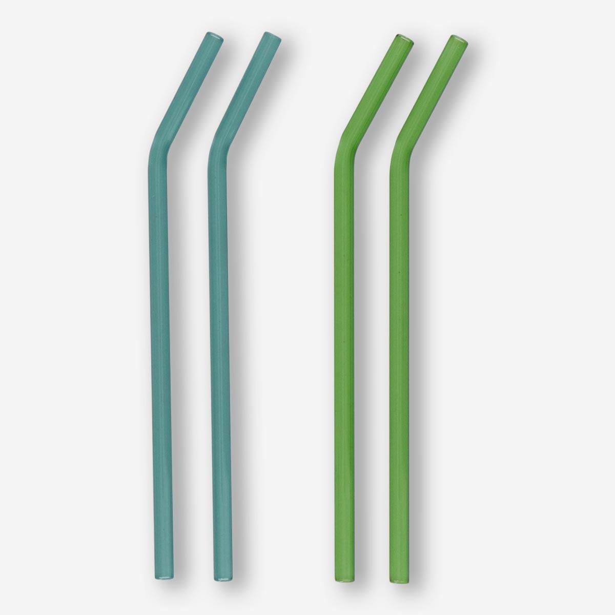 Green Glass Reusable Straws. 4Pcs