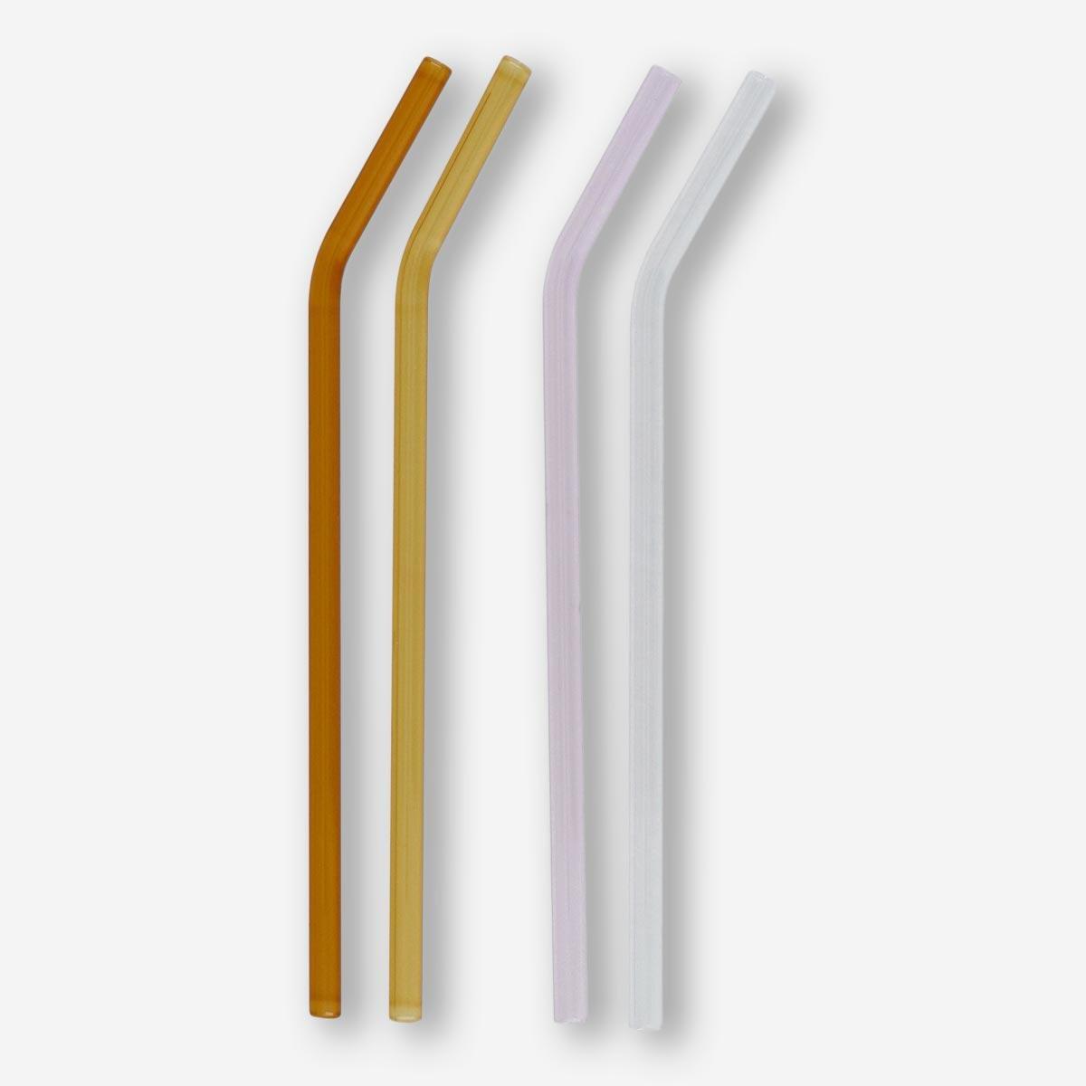 Multicolour Bent Glass Straws. 4 Pcs