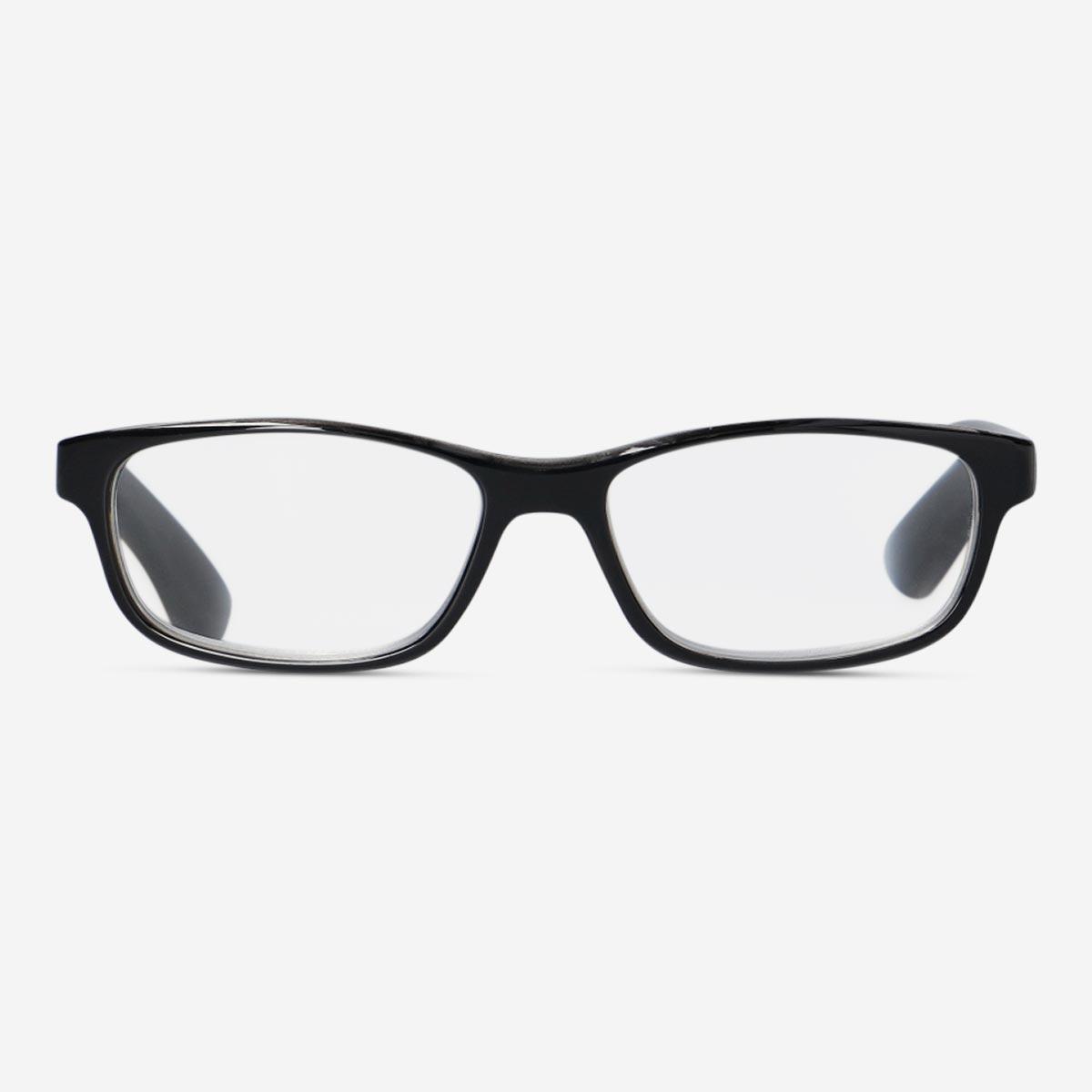 Black reading glasses. + 2.0
