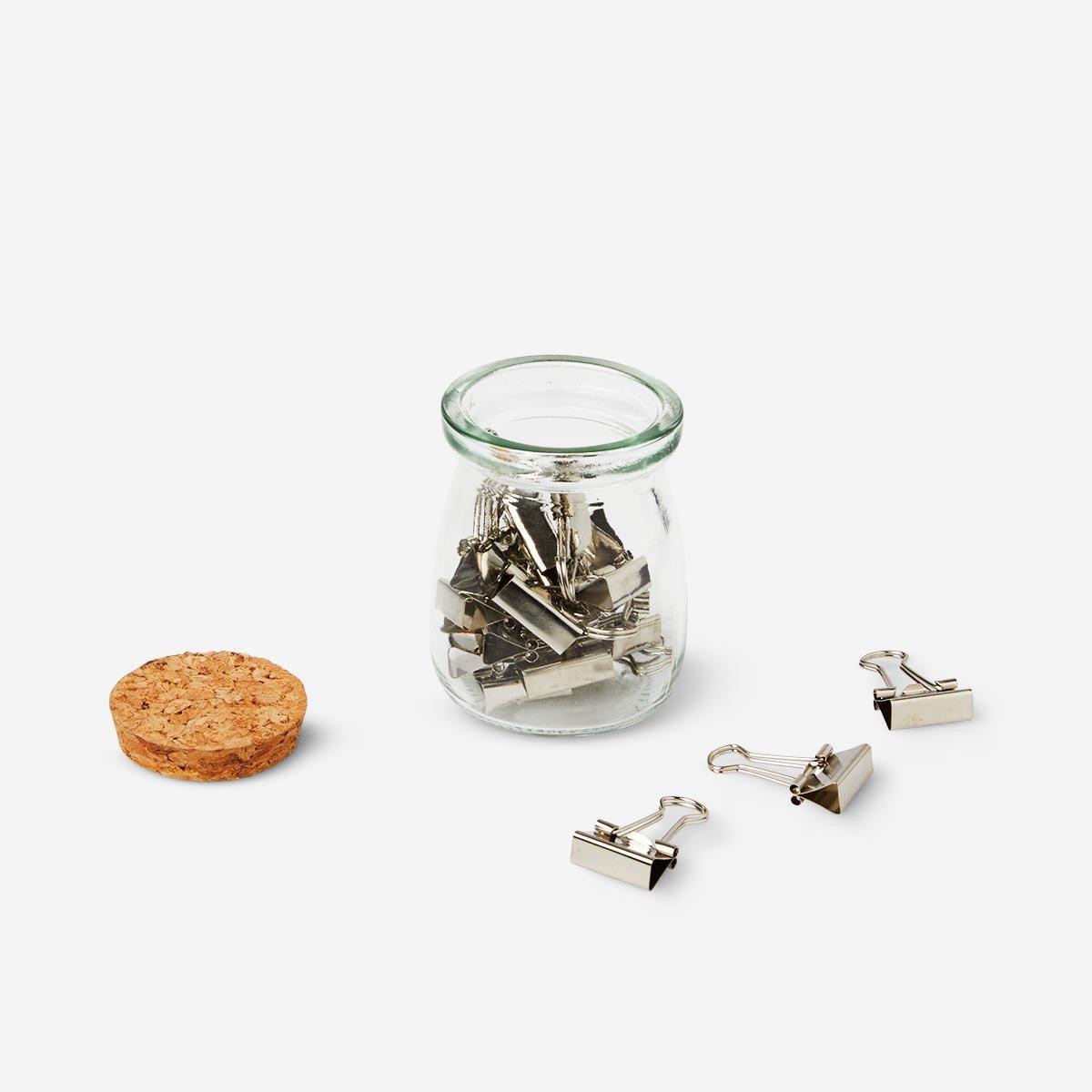 Silver Office clips in glass jar