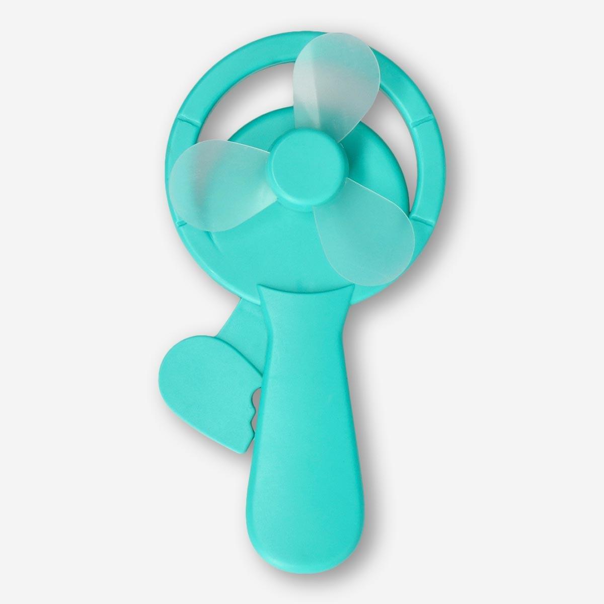 Turquoise hand-held fan