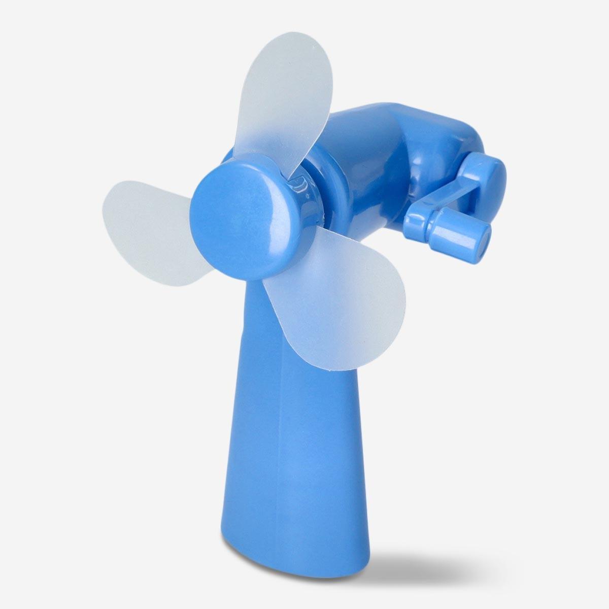 Blue fan with crank handle