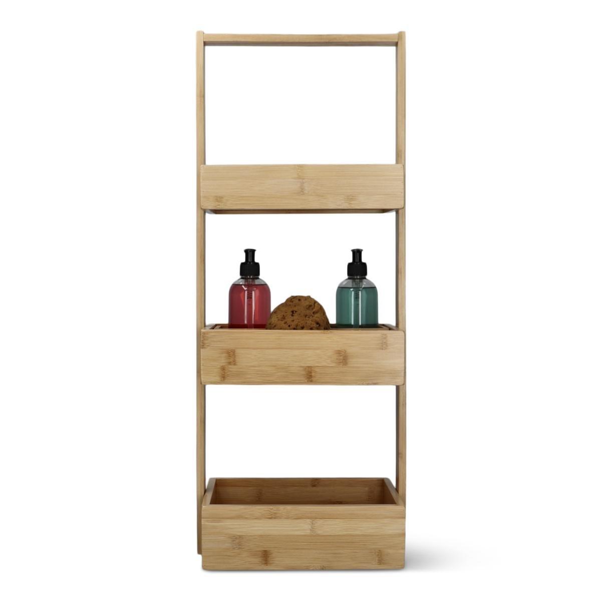 Brown bamboo shelving unit