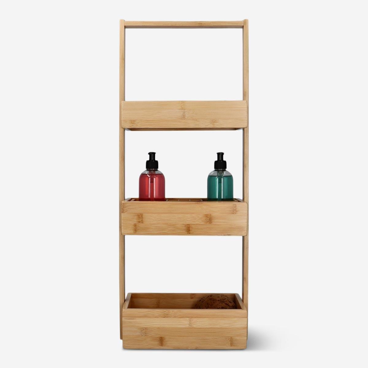 Brown bamboo shelving unit