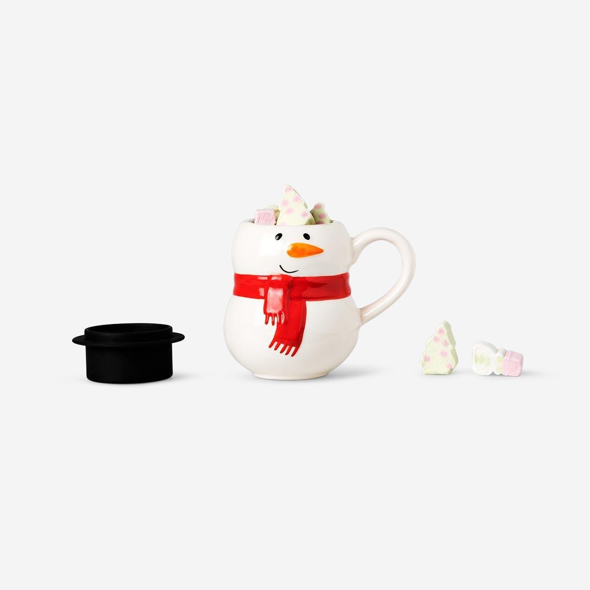 Multicolour Snowman Mug With Lid - 320 Ml