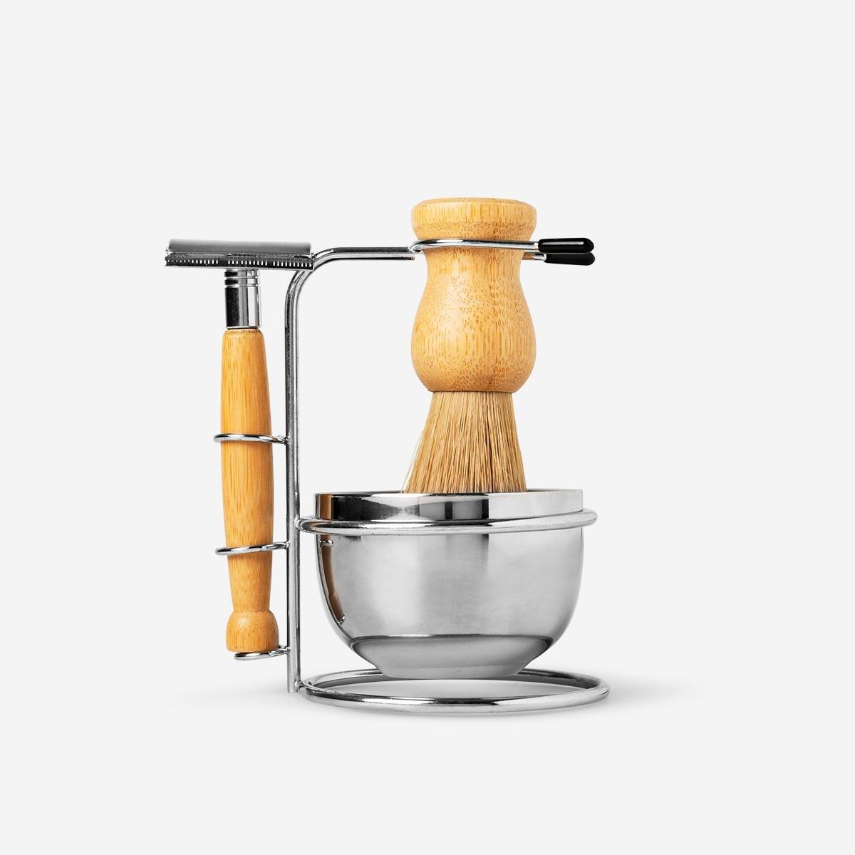 Brown wooden shaving kit