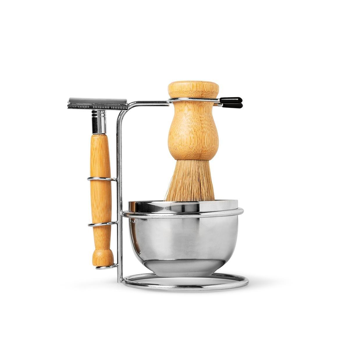 Brown wooden shaving kit