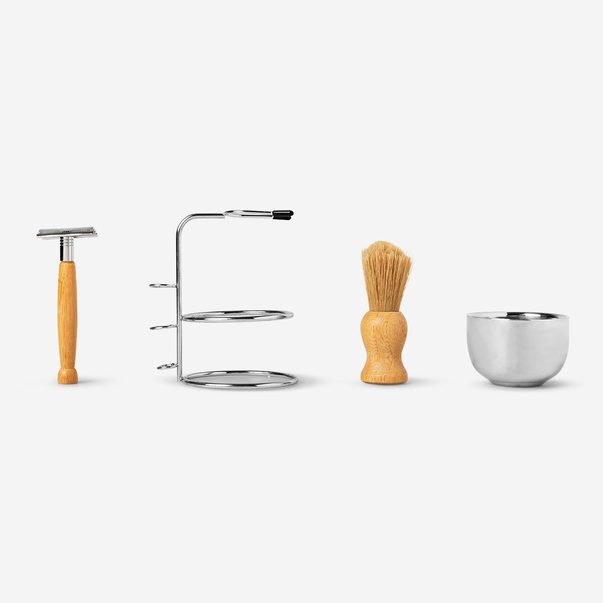 Brown wooden shaving kit