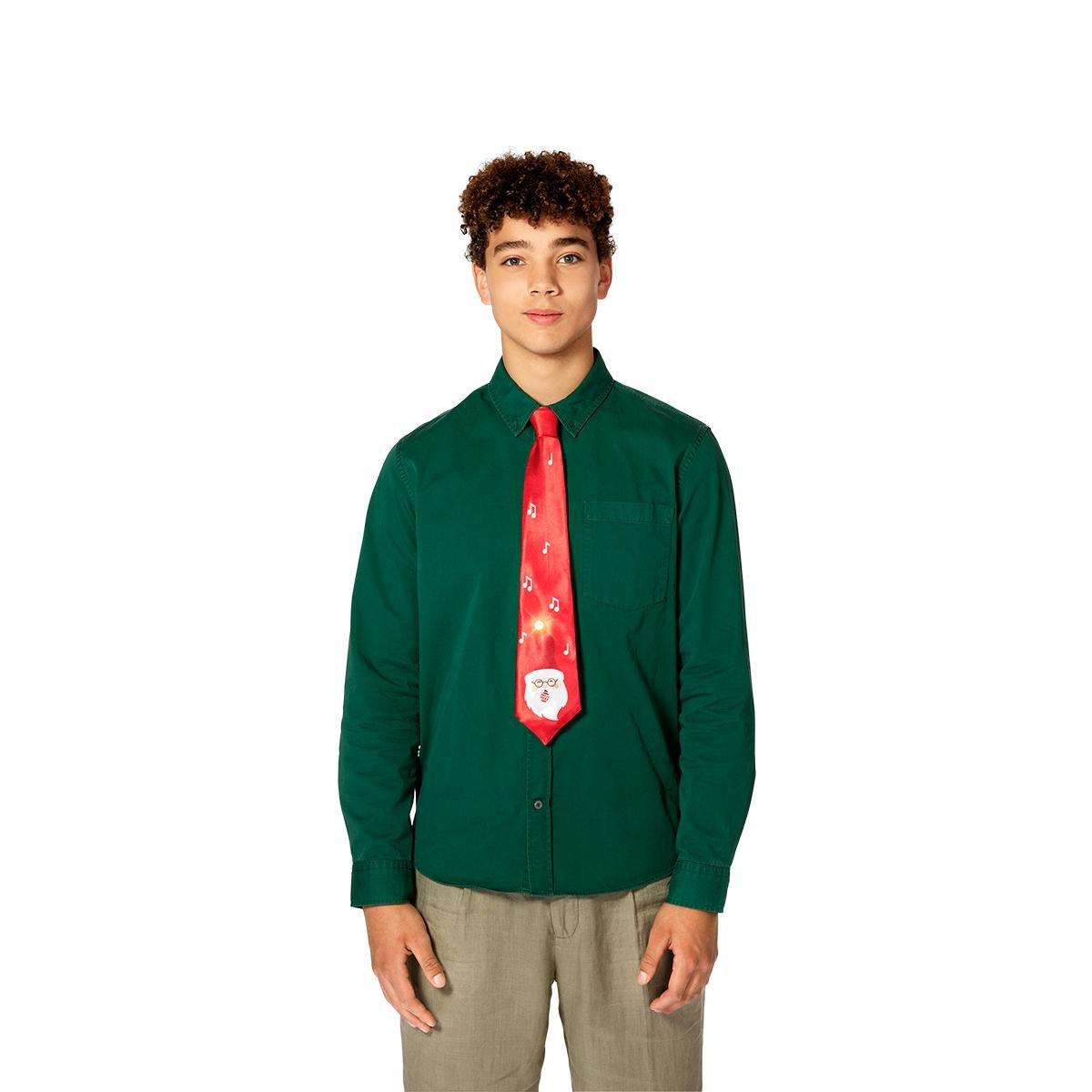 Red christmas tie with lights and music
