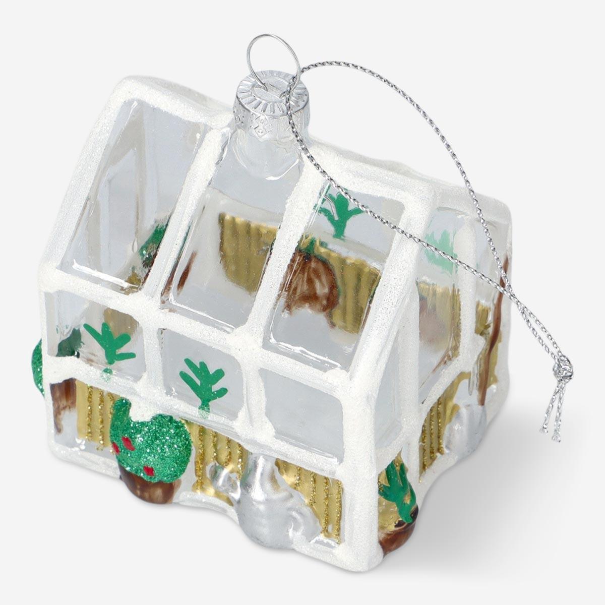 White christmas bauble. greenhouse