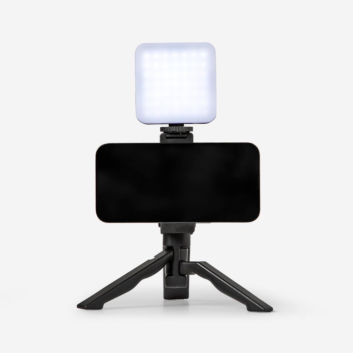 Black selfie light. with phone holder and multiple light settings