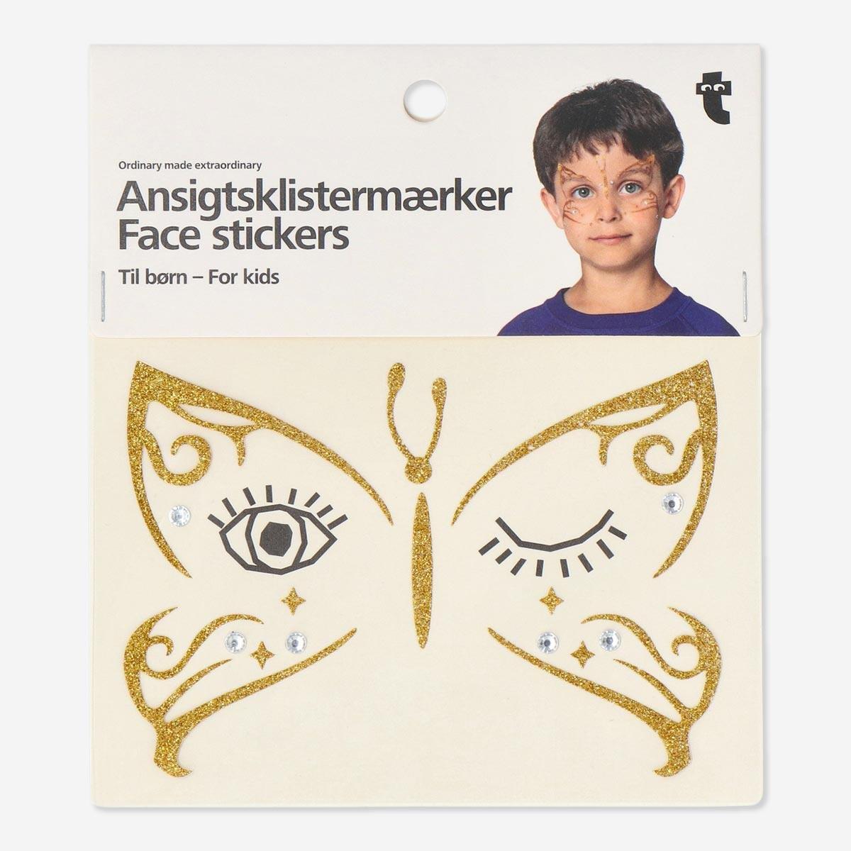 Gold glitter face stickers. kids size
