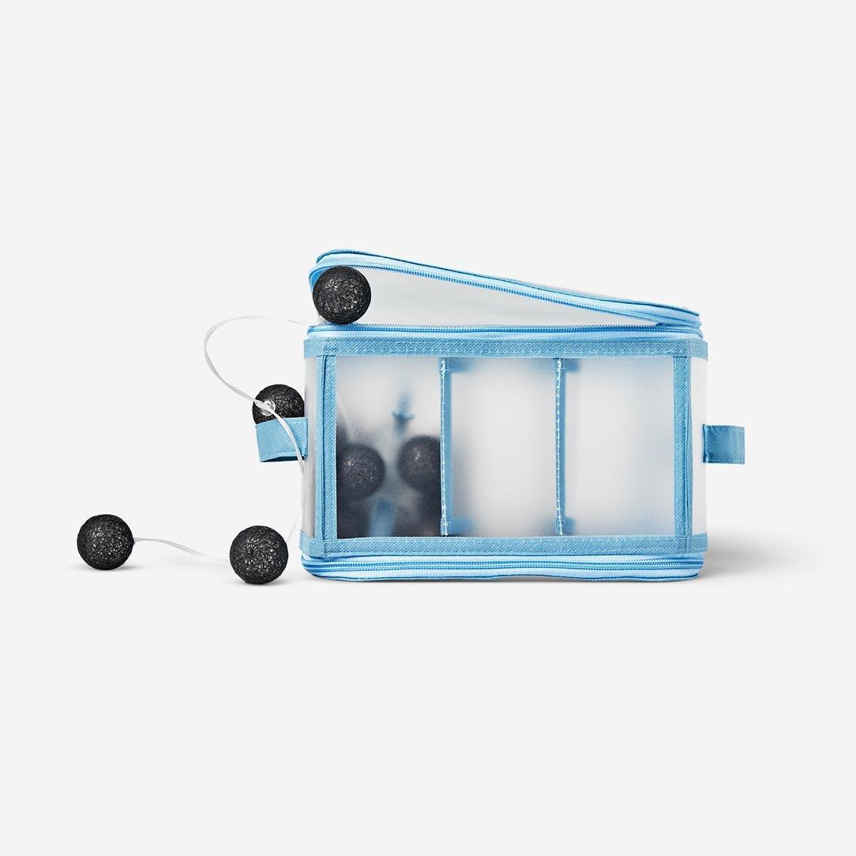 Blue storage box for string lights