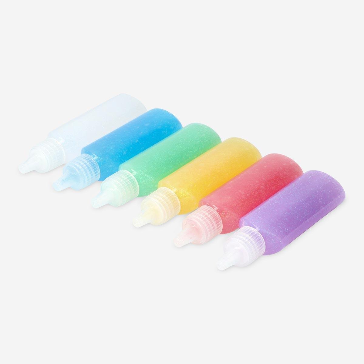 Multicolour glitter glue. 6 pcs