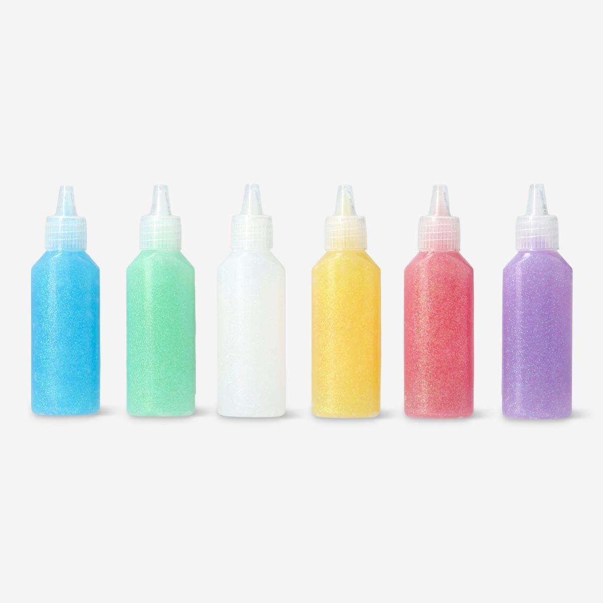 Multicolour glitter glue. 6 pcs