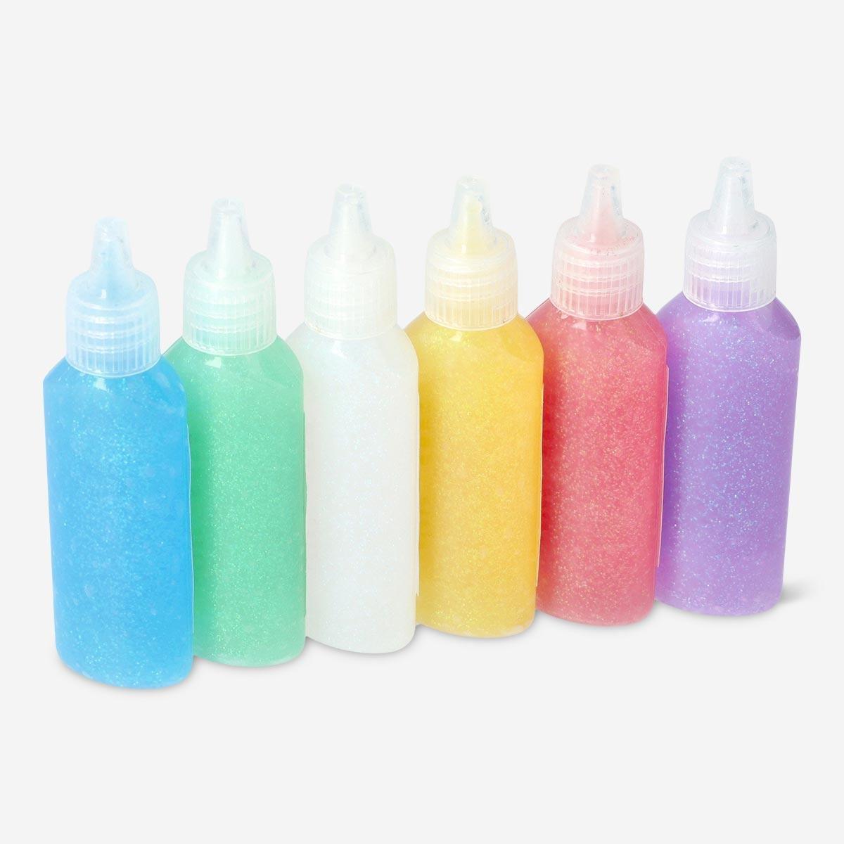 Multicolour glitter glue. 6 pcs