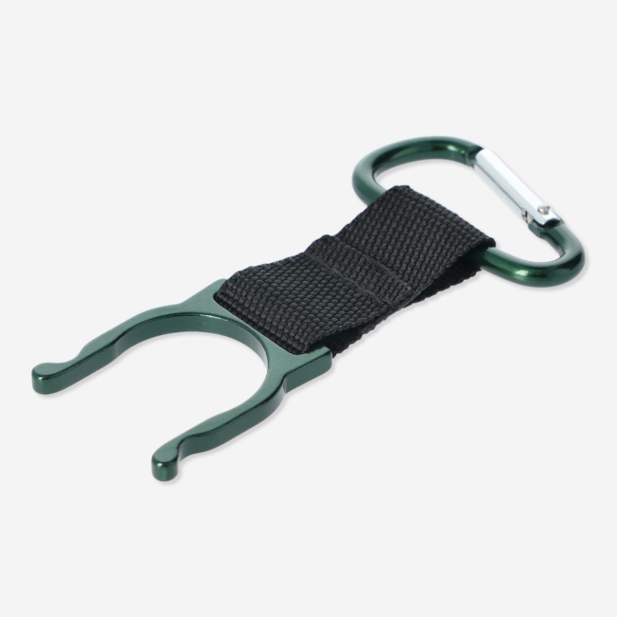 Green carabiner with bottle holder