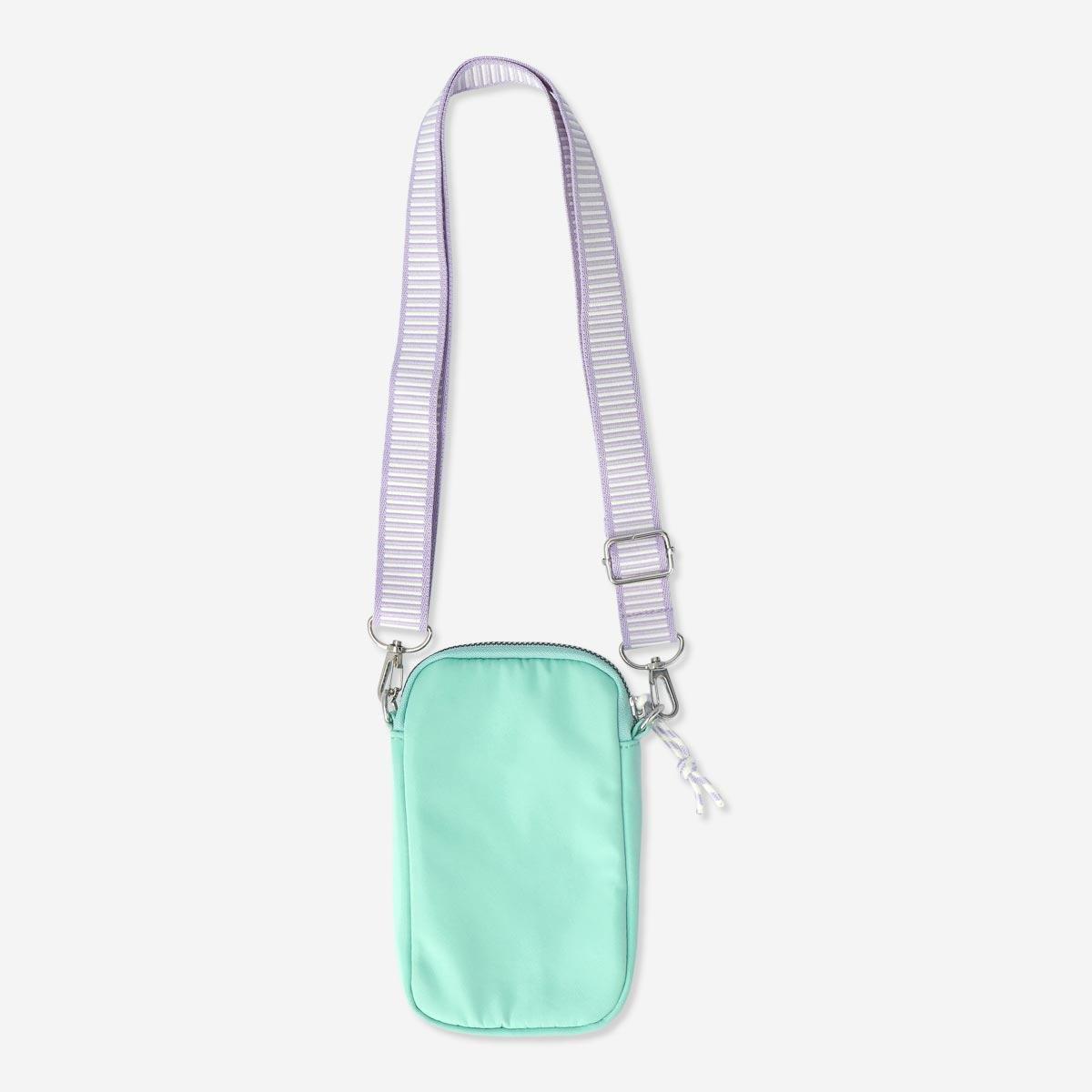 Green mobile phone pouch. with neck strap