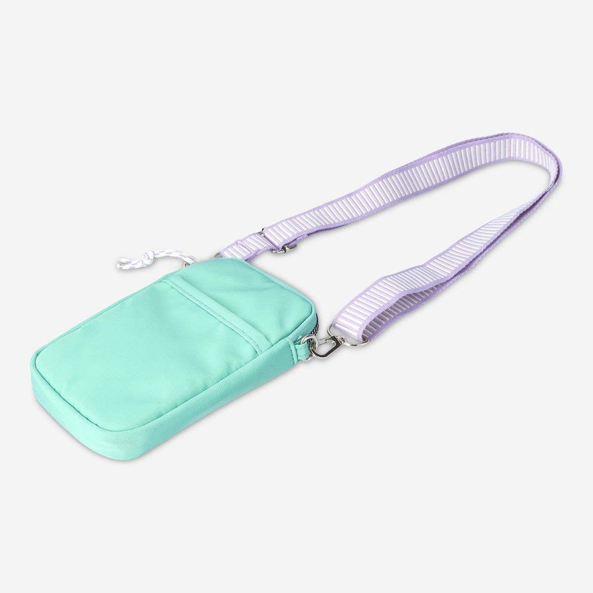Green mobile phone pouch. with neck strap