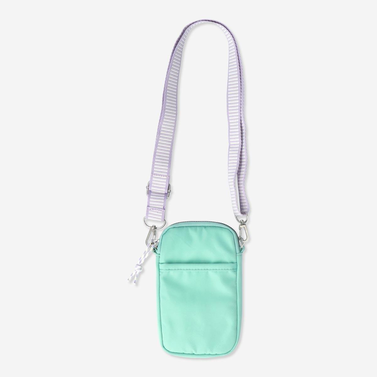 Green mobile phone pouch. with neck strap
