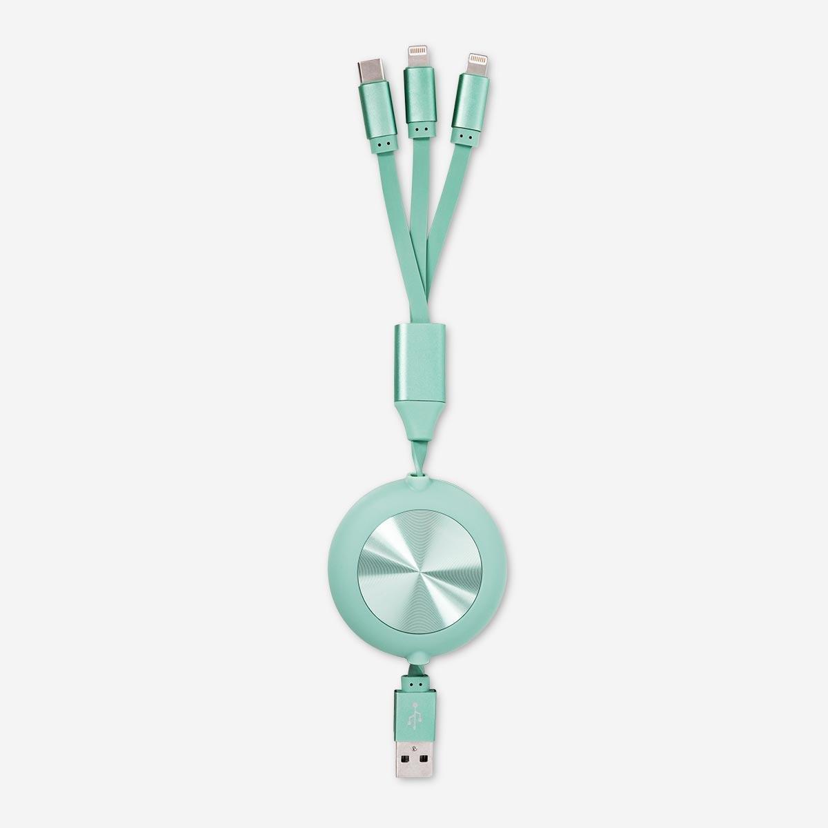 GREEN      Retractable charging cable. Charge 3 units at once