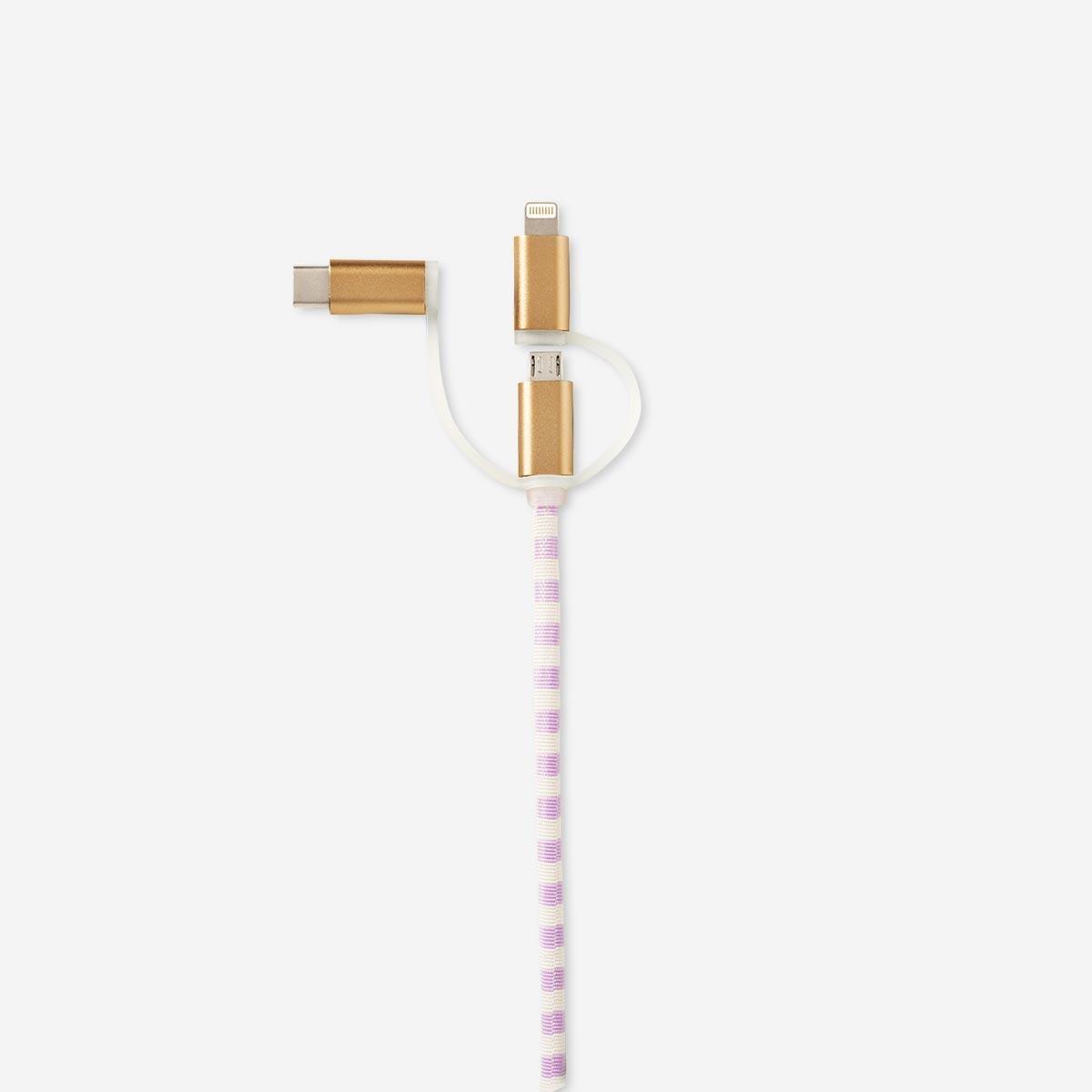 Multicolour charging cable. for iphone, usb-c, micro usb
