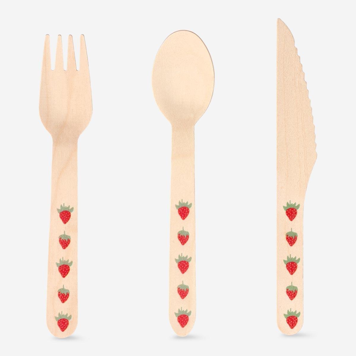 Wooden strawberry cutlery. for 4 persons