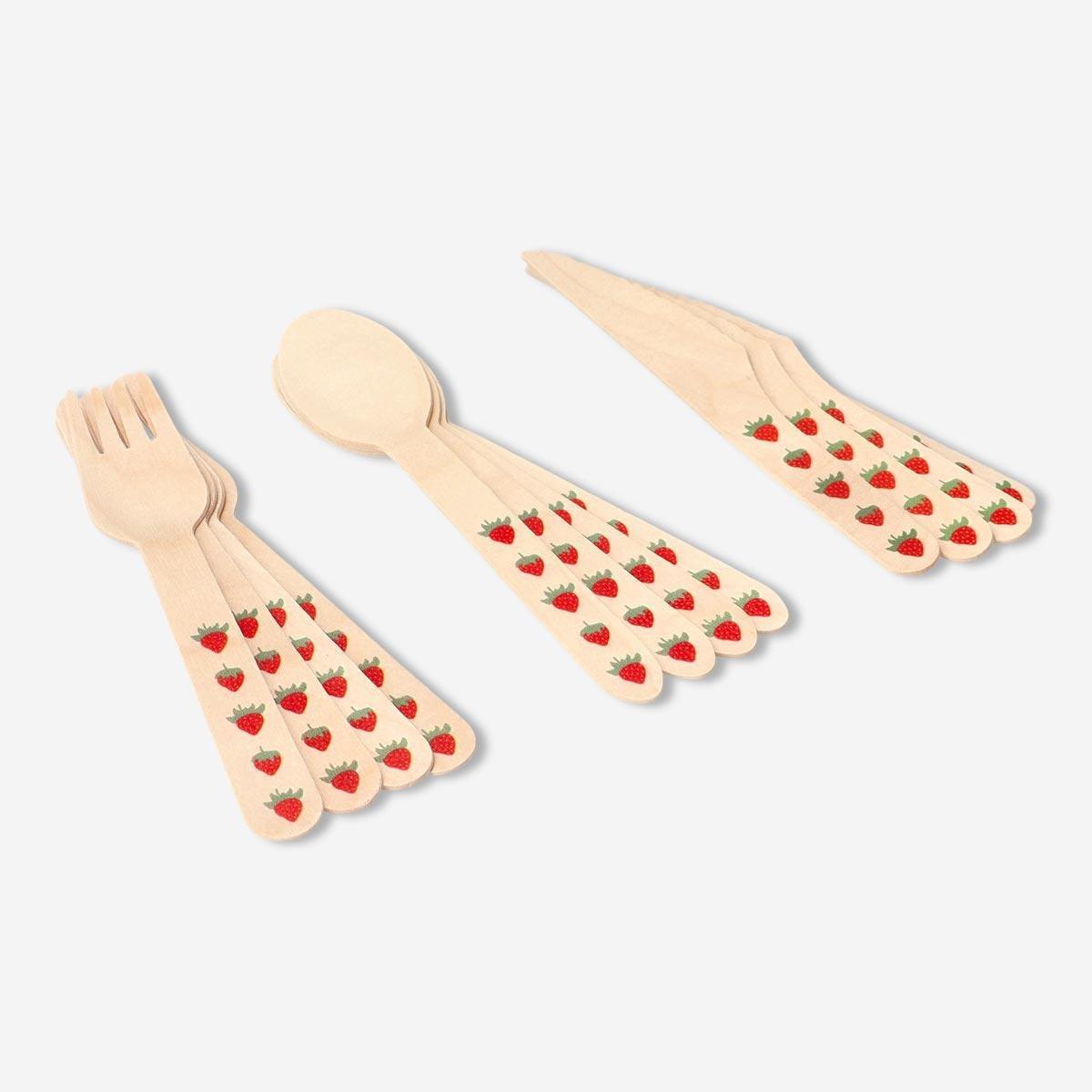 Wooden strawberry cutlery. for 4 persons