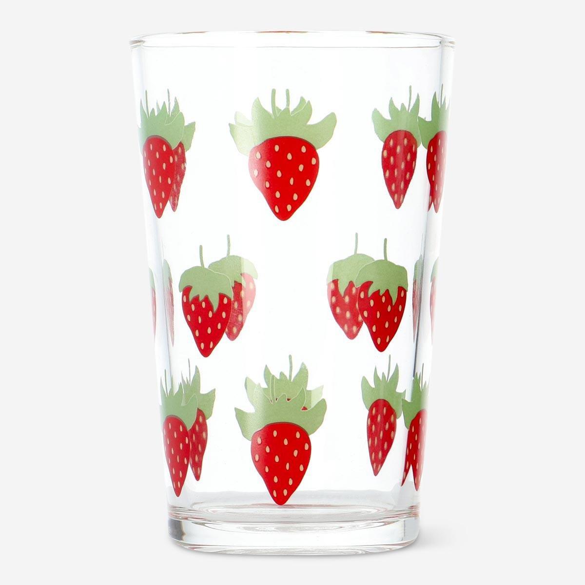 Transparent strawberry drinking glass. 220 ml