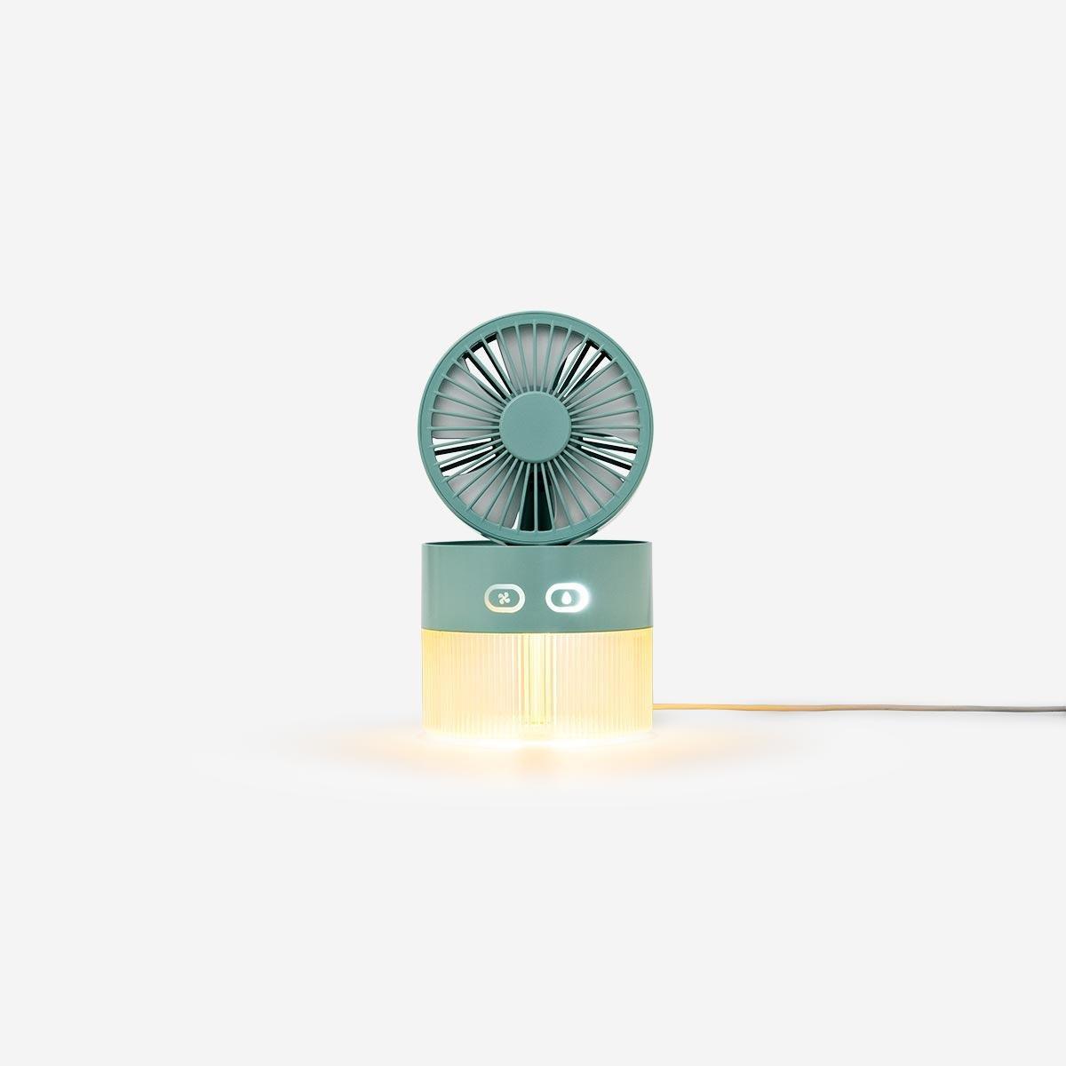 Green usb fan. with water mist spray and light