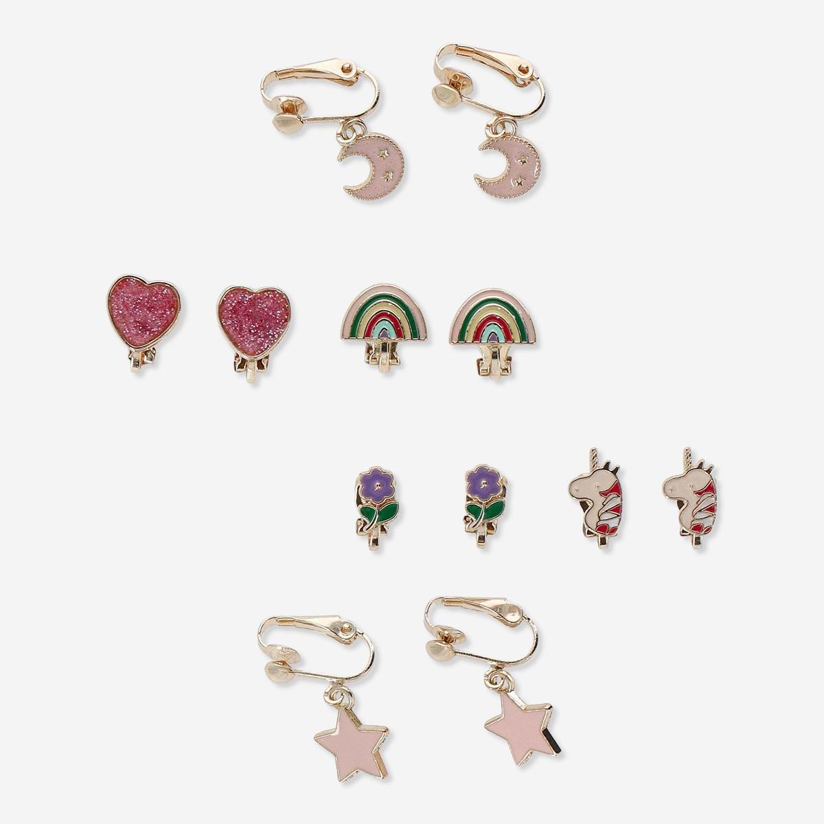 Pink unicorn clip-on earrings. 6 pairs