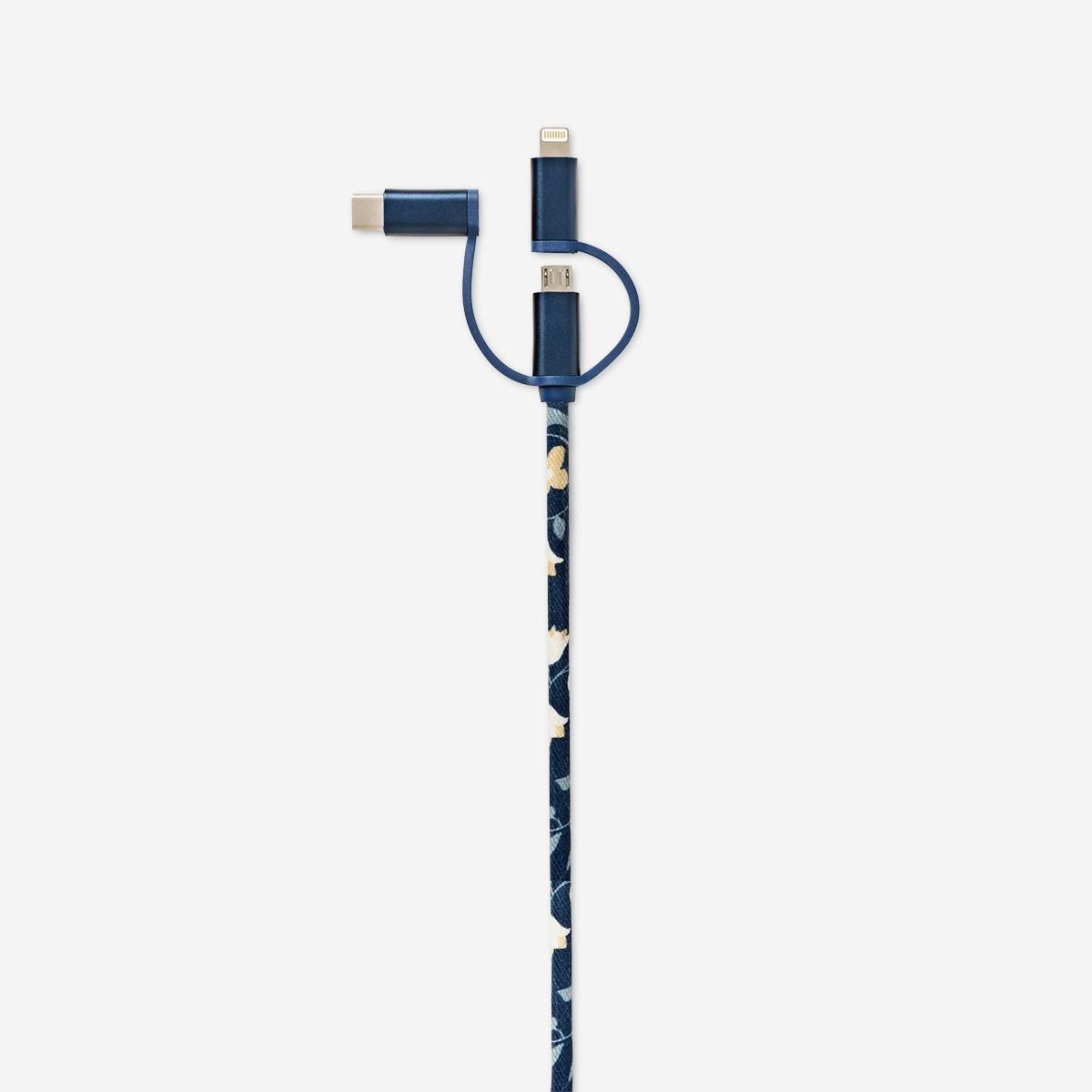 Blue Charging cable. For USB-C, Micro USB and lightning