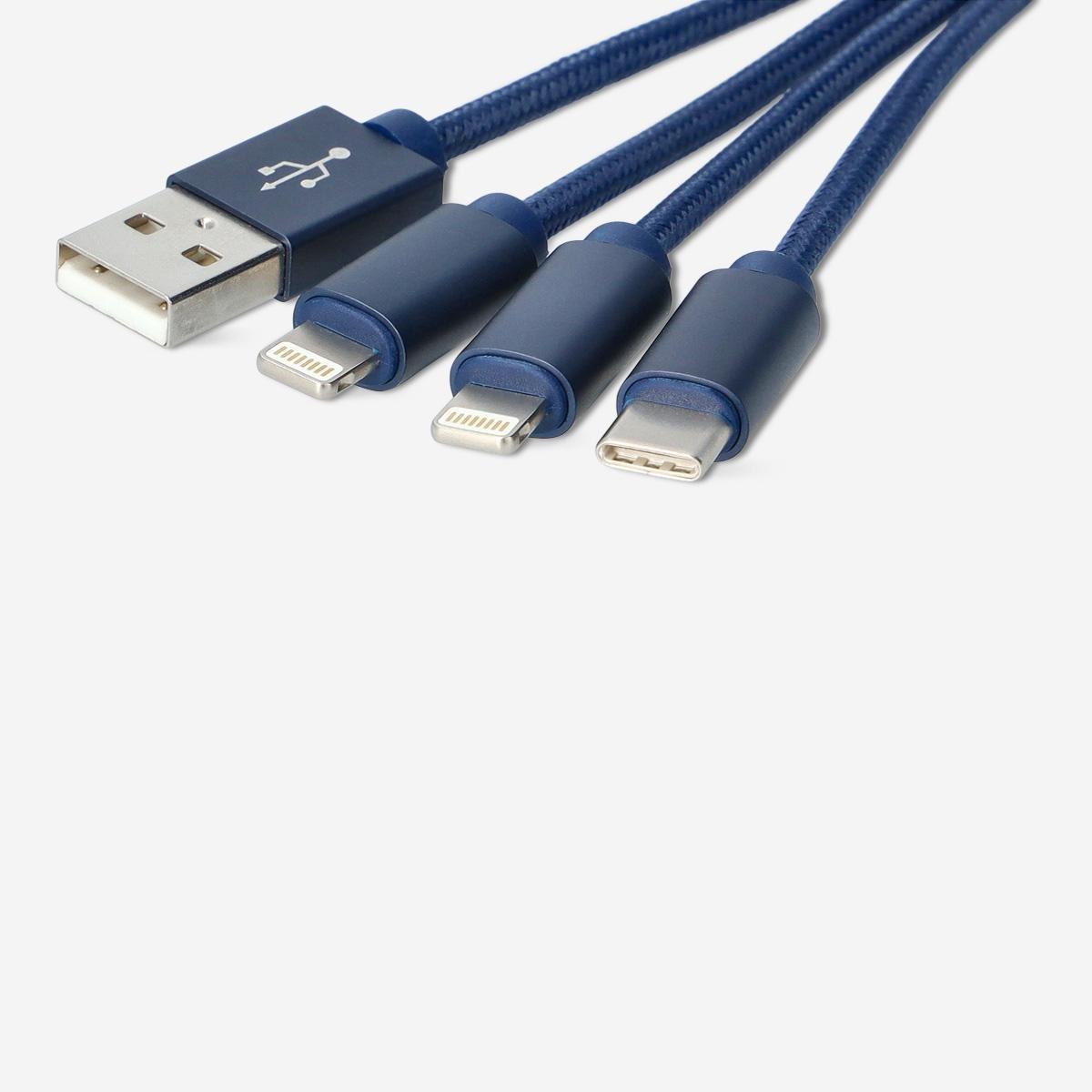 Blue charging cable. fits lightning and usb-c
