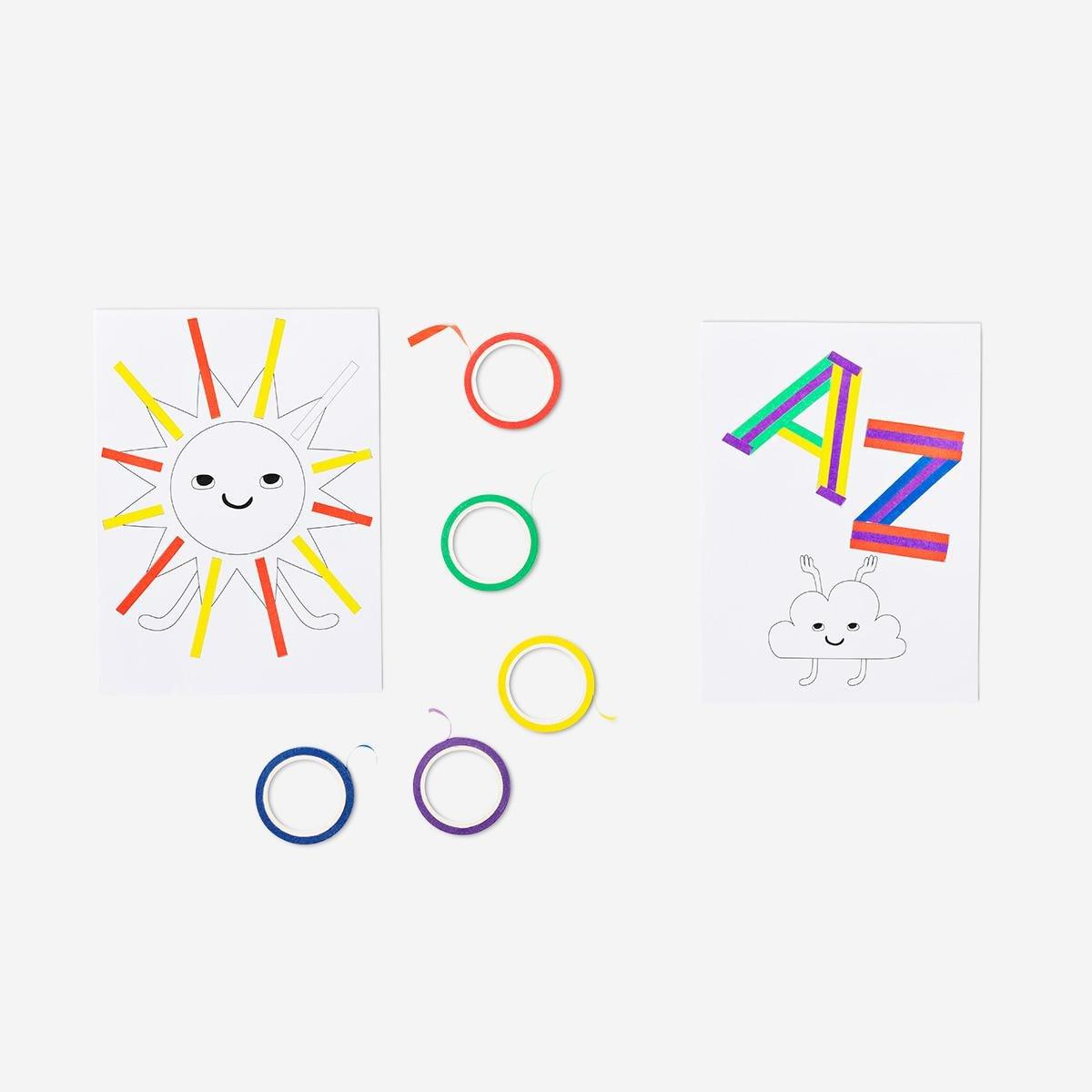 Multicolour activity sheets. fill shapes with tape