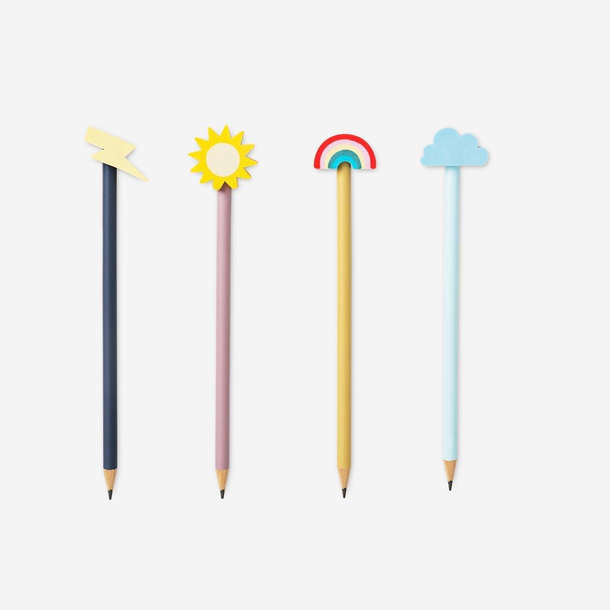 Multicolour Pencils With Erasers. 4 Pcs