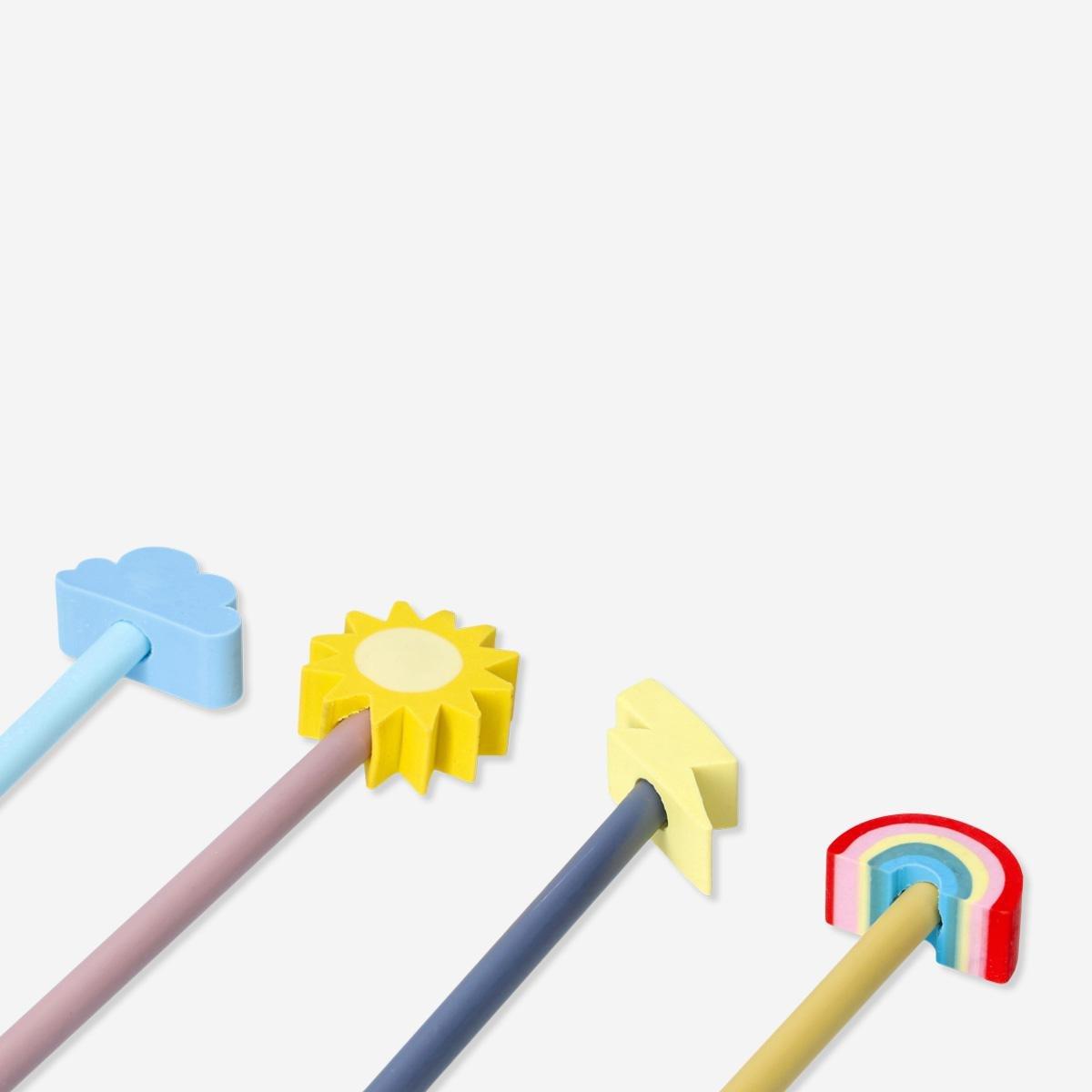 Multicolour Pencils With Erasers. 4 Pcs
