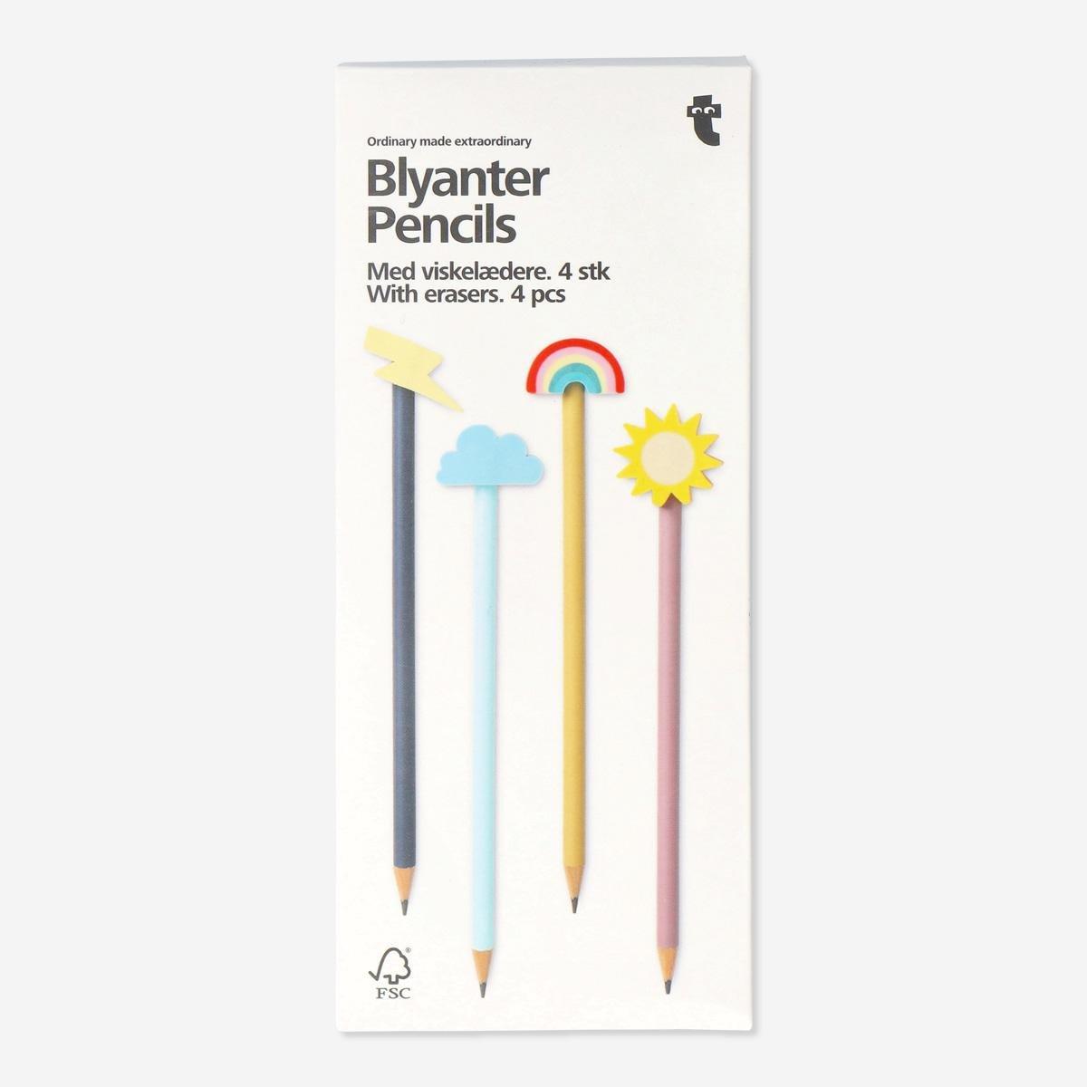 Multicolour Pencils With Erasers. 4 Pcs
