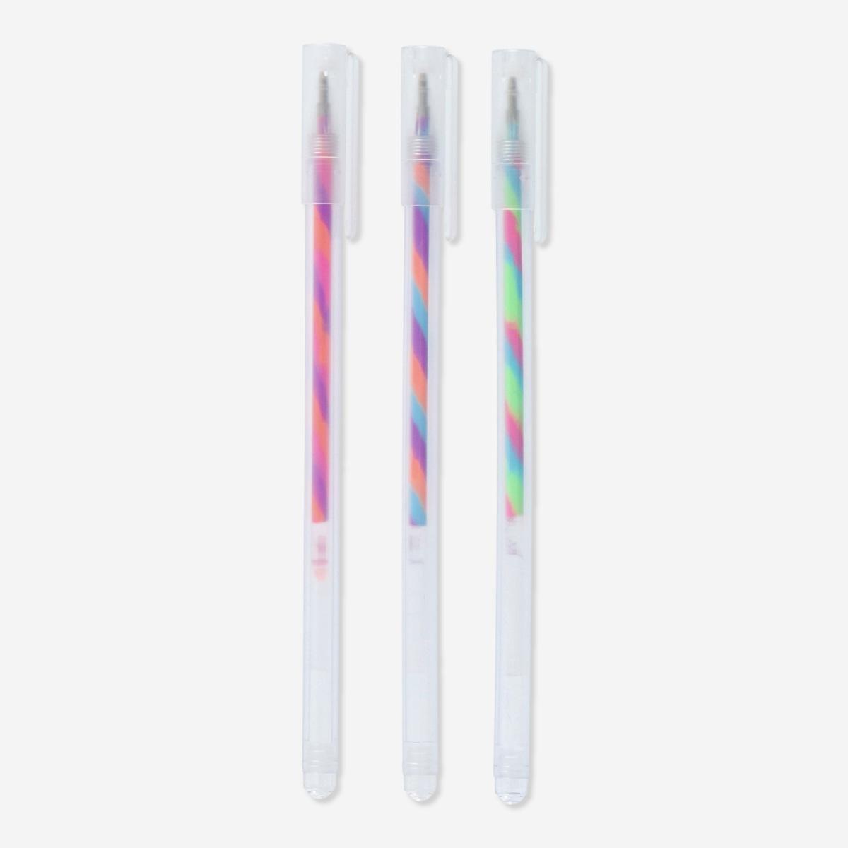 Multicolour Multi-Coloured Gel Ink Pens. 3 Pcs