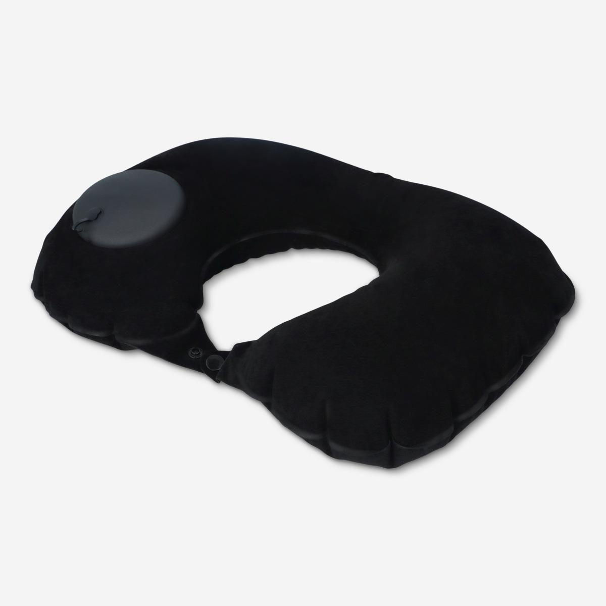 Black self-inflating travel pillow