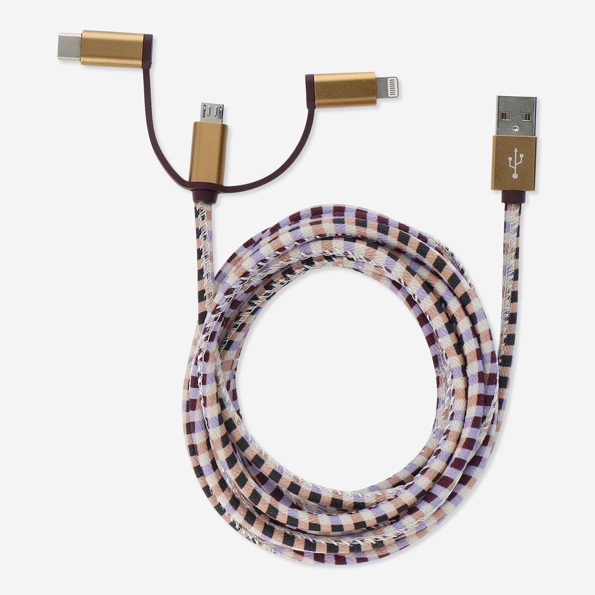 Multicolour Charging cable. For USB-C, Micro USB and lightning
