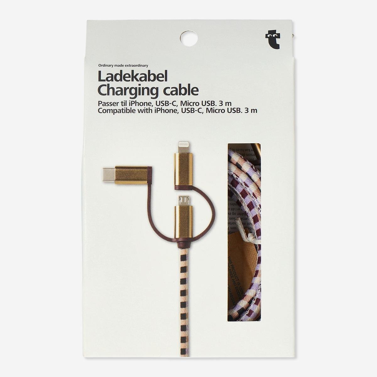 Multicolour Charging cable. For USB-C, Micro USB and lightning