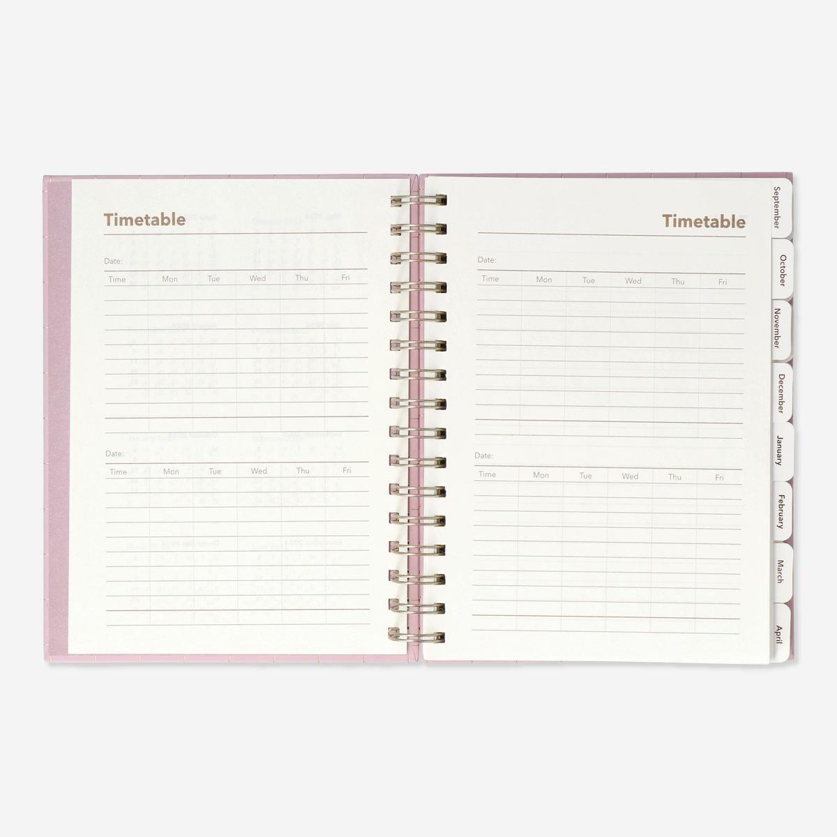Pink study planner. with weekly diary