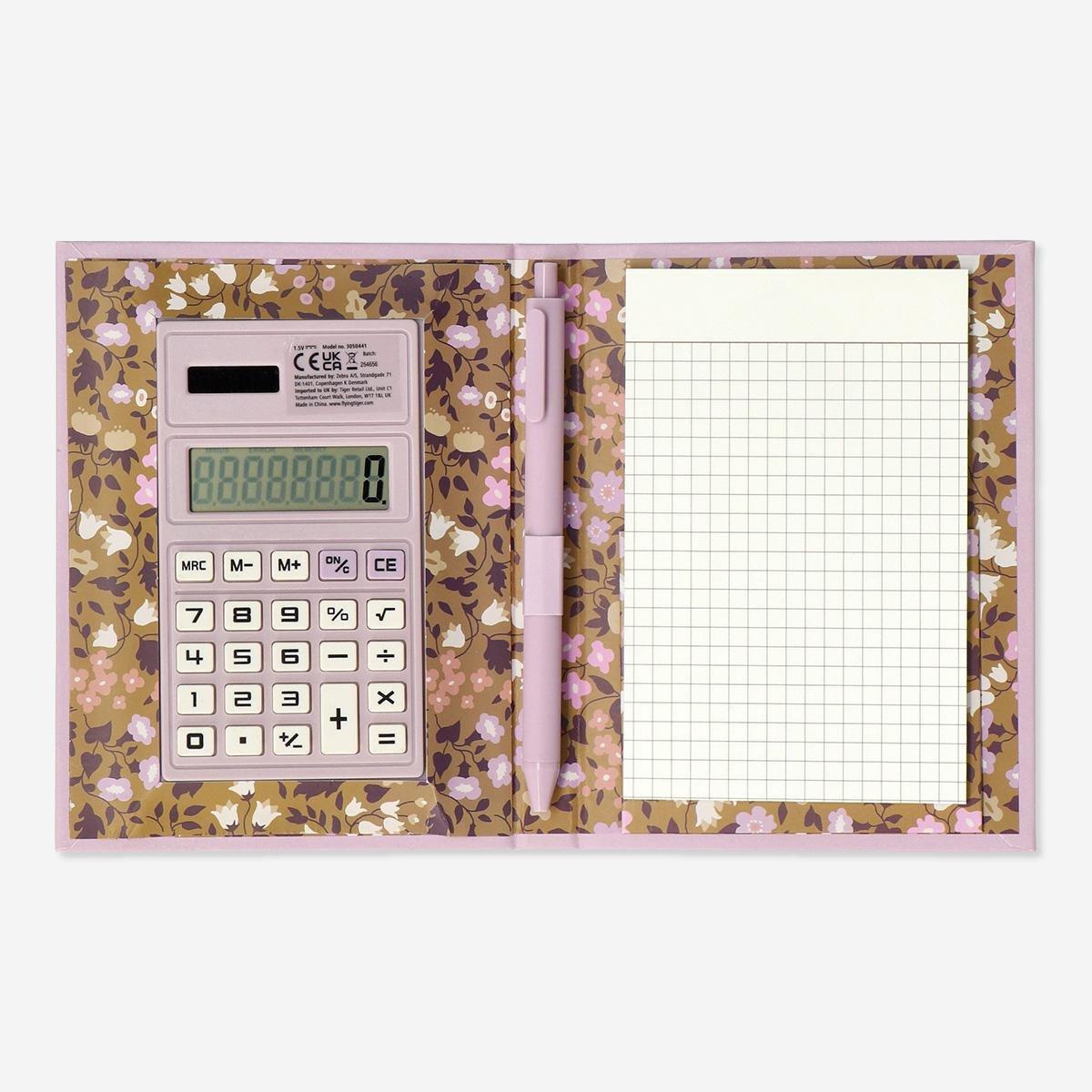 Multicolour calculator and notepad. solar-powered