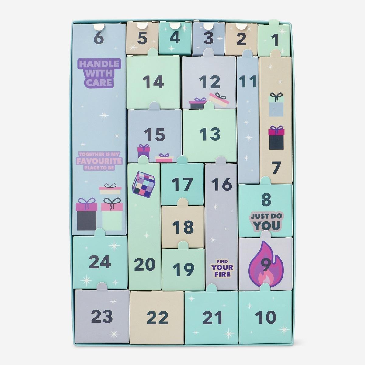 Blue advent calendar. with contents