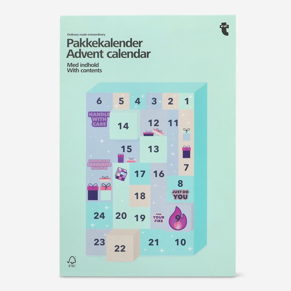 Blue advent calendar. with contents
