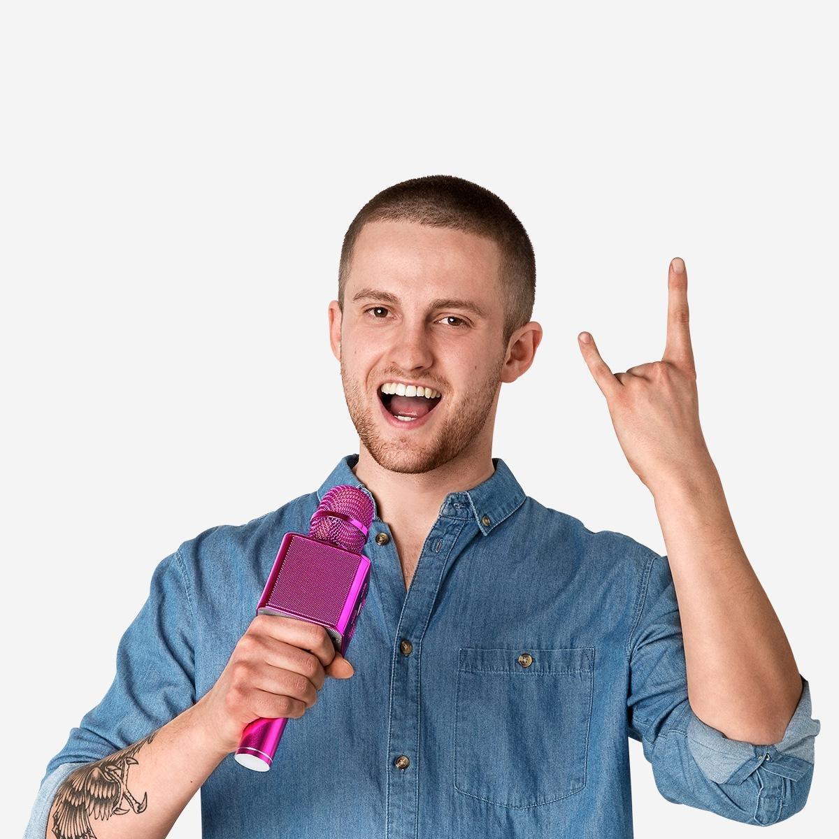 Pink wireless microphone with karaoke function