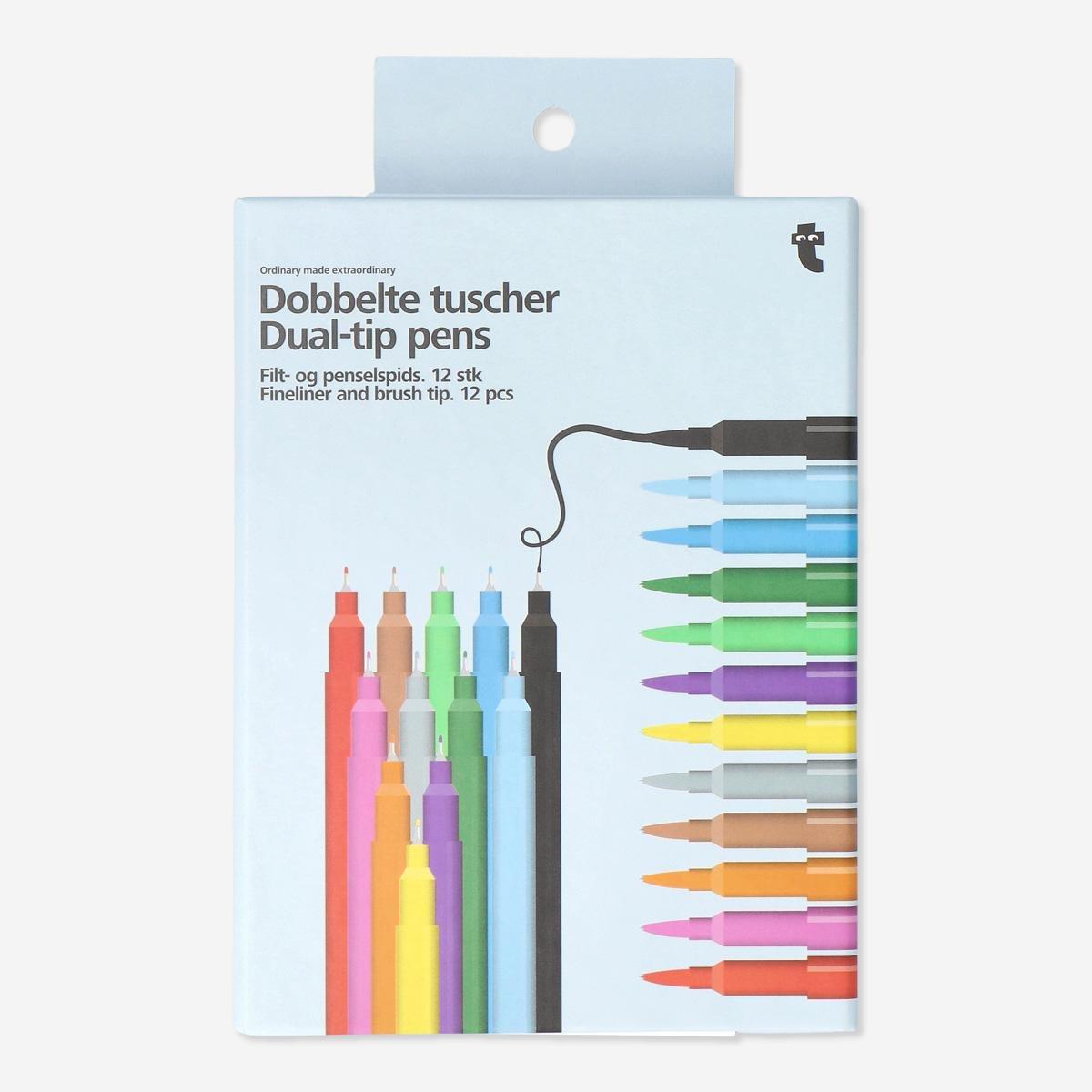 Multicolour Dual-Tip Pens, 12 Pcs