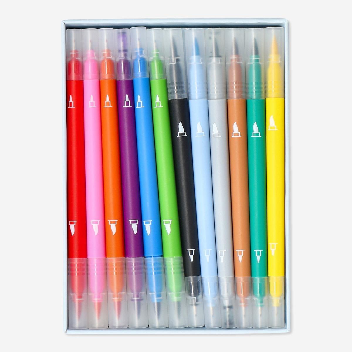 Multicolour Dual-Tip Pens, 12 Pcs