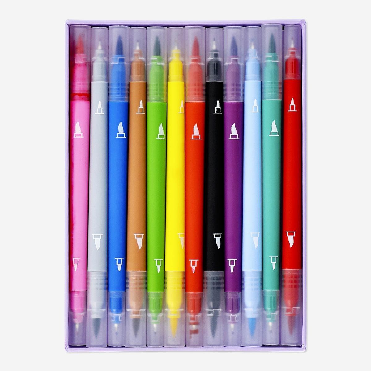 Multicolour Dual-Tip Pens, 12 Pcs